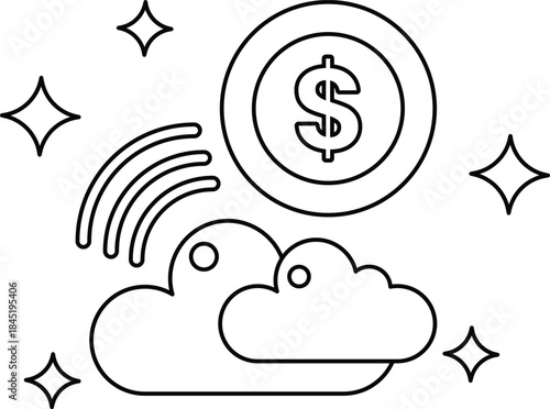 A dollar sign is drawn in the middle of a cloud