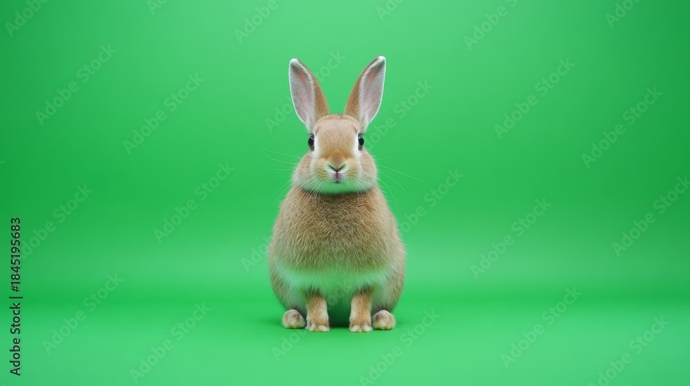 Fototapeta premium Cute young rabbit sitting against a bright green screen background