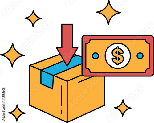 A box with a dollar bill inside of it