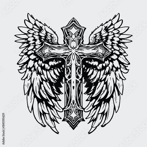 Vector heraldic tattoo design with a black eagle, crown, and shield ornament emblem of Saint Petersburg