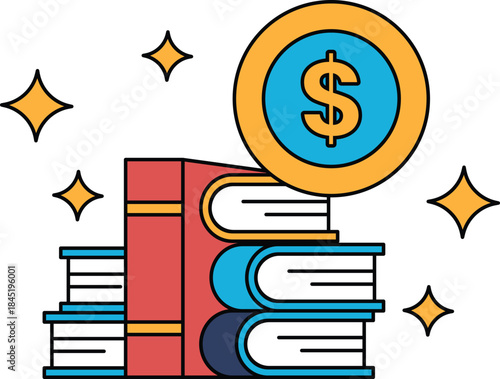 A stack of books with a dollar sign on top