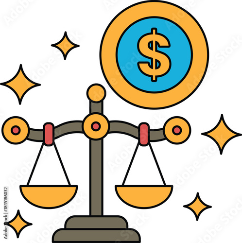 A scale with a dollar sign on top and a dollar sign on the bottom