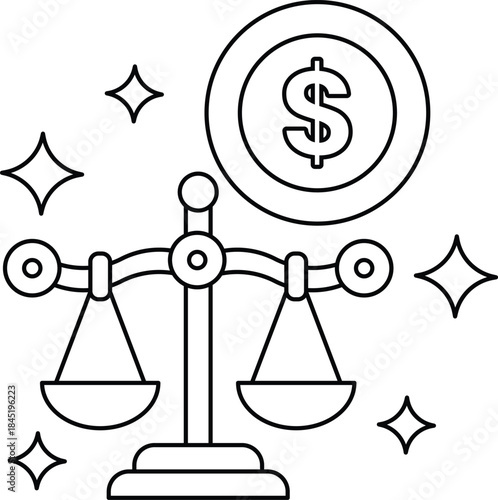 A scale with a dollar sign on top and a dollar sign on the bottom