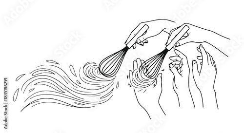 Hands whisking ingredients to create creamy texture, symbolizing culinary creation and preparation.