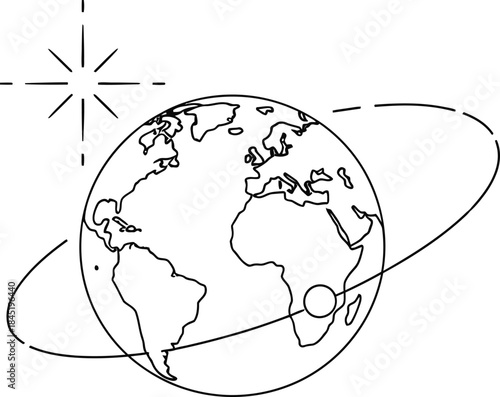 Earth illustration with sun and orbit