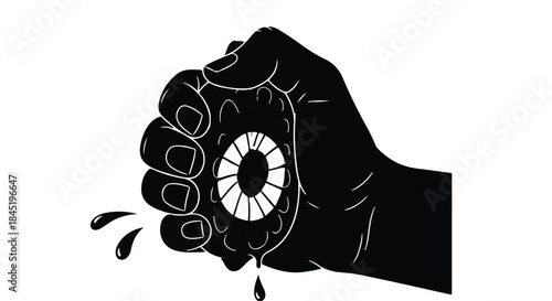 Fist squeezing an eyeball, symbolizing stress, pain, or pressure
