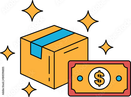 A box with a dollar bill on top of it