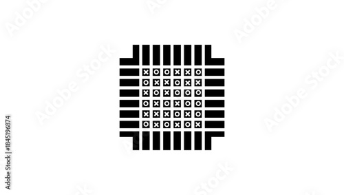 A tic-tac-toe-shaped processor, black isolated silhouette