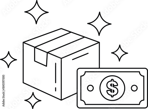 A box with a dollar bill on top of it
