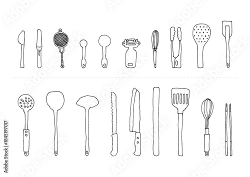 調理道具の手描きイラストセット