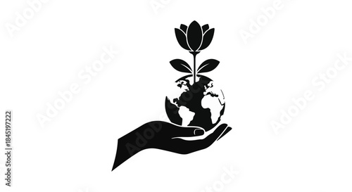 Nurturing the planet with a growing plant emerging from a hand holding the Earth.