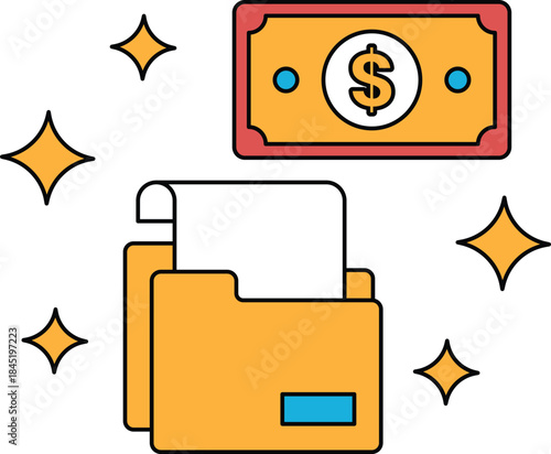 A dollar bill is on top of a folder