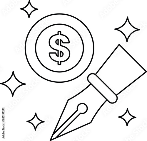 A dollar sign is drawn in the middle of a pen