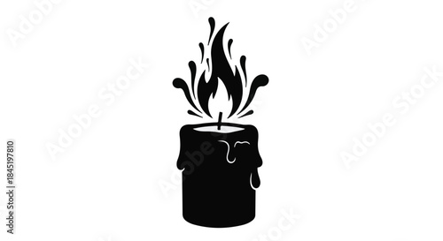 Burning candle with dripping wax and dynamic flame illustration