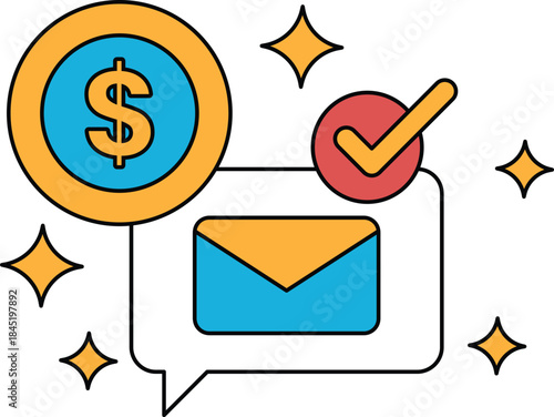 dollar coin, checkmark, email, speech bubble clip art preview