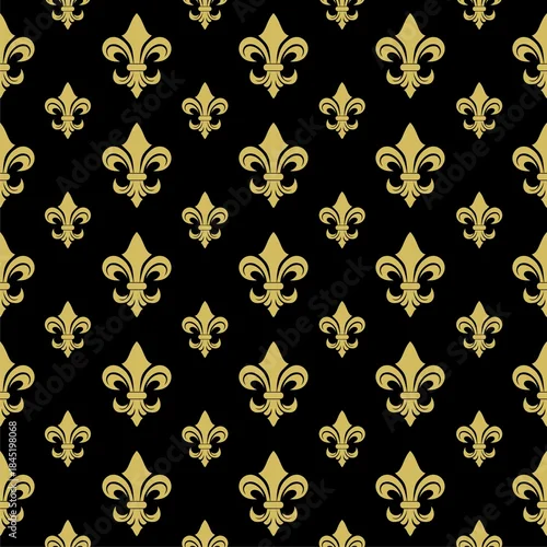 Fototapeta na wymiar Fleur de lis seamless pattern isolated on black background