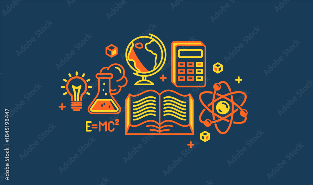 Obraz premium Science vector detailed icon, school and university education, scientific study and research, physics and chemistry.