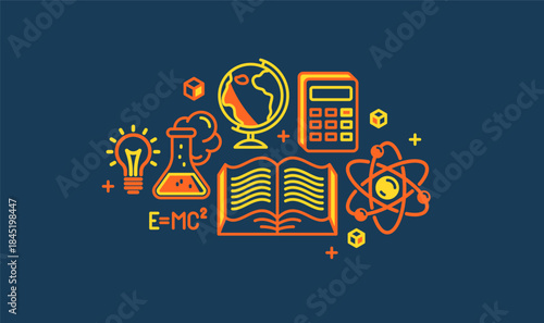 Science vector detailed icon, school and university education, scientific study and research, physics and chemistry.
