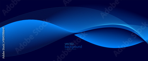 Smooth flow of wavy shape with gradient vector abstract background, dark blue design curve line energy motion, relaxing music sound or technology.