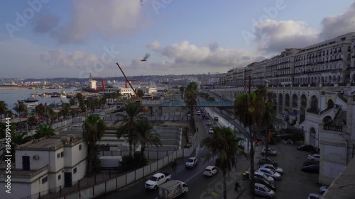 Alger the capital city of Algeria, North Africa, city centre of Algiers, the capital of Algeria, Landscape of Algiers city With port and mediterranean sea and white buildings, Arab Maghreb Africa.