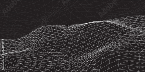 Abstract Digital Wave Mesh Grid Landscape With Flowing White Lines, Modern Tech Background For Design eps10