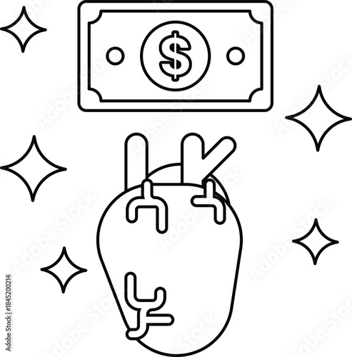 A dollar bill is on top of a heart that is being crushed