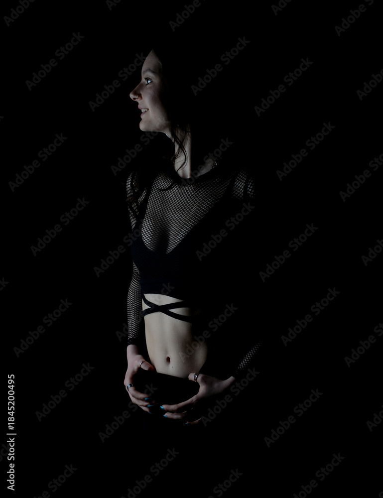 Naklejka premium frau, bikini, schönheit, körper, leitbild, glamour, abspecken, gestalten, damenunterwäsche, dessous, bh, haar, haut, leute, badeanzug, akt, brünett, atelier, heiss, sinnlich, bauch, person, brust, sin