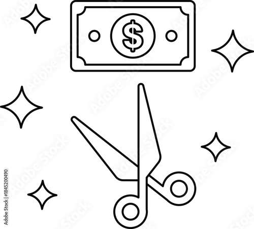 A dollar bill is cut in half by a pair of scissors