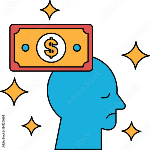 A man's head is covered with a dollar bill