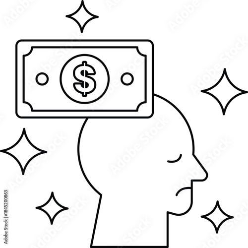 A man's head is covered with a dollar bill