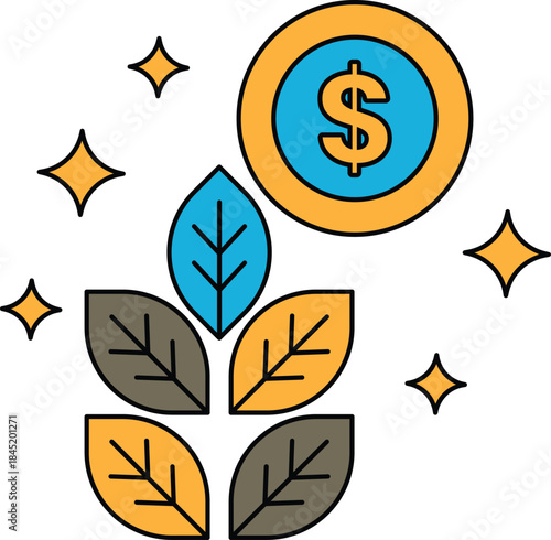 A leafy tree with a dollar sign in the middle