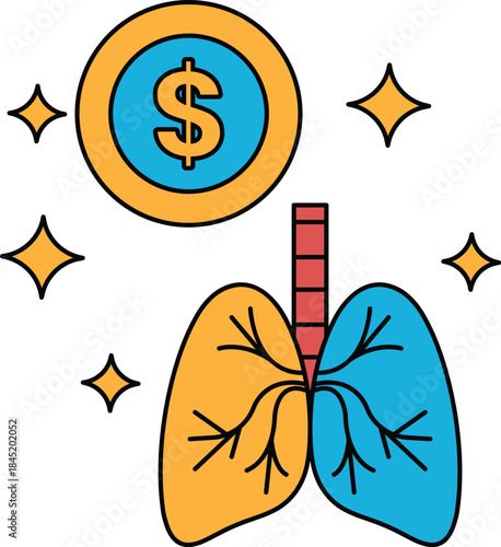 A dollar sign is above a dollar coin