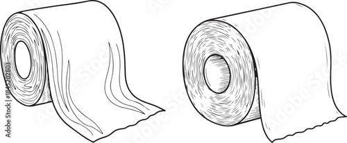 Two Rolls Of Toilet Paper In A Graphic Drawing, Toilet Paper Rolls Illustration Hygiene Clean Comfort Personal Needs