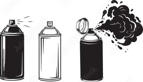 Black Spray paint cans in action, 