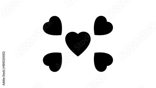 Silhouette of black heart shapes arranged in a pattern on a transparent background  