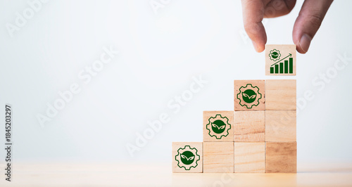 Green productivity concept. Sustainable business improve competitiveness, reduce costs, environmental conservation. Innovative solution for balancing economic growth with environmental protection.