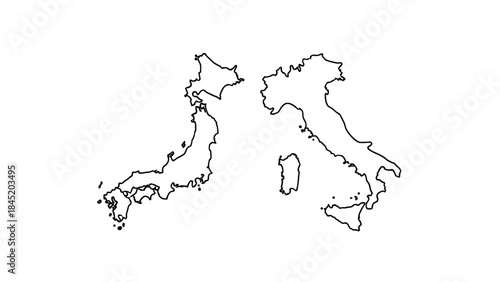 Outline map comparison showing the distinct geographical shapes of Japan and Italy side by side