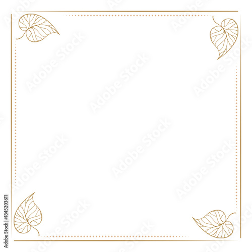 Gold decorative square frame with fall leaves. Elegant botanical border for invitations and modern design