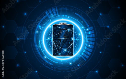 Battery technology concept with power circuit board. The future of fast electric battery charging