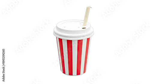 Striped Drink Cup with Straw on White Background