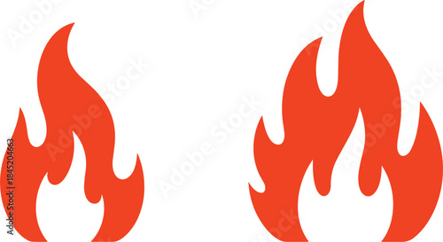 Red Hot Fire and Flame Icon Set Vector Illustration, Simple Burn Warning Symbol