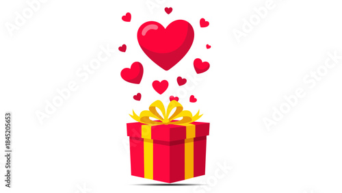Red gift box with red hearts floating up, Valentine's Day concept