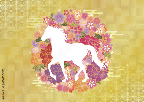 2026　令和八年 和柄　午年シルエット　ゴージャス年賀状