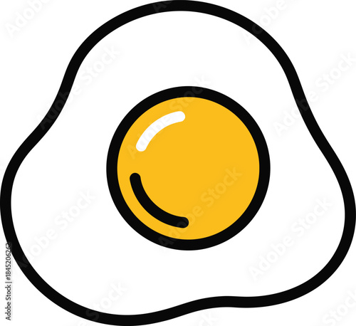 Stylized black outline of a fried egg with a yellow yolk and white background breakfast food