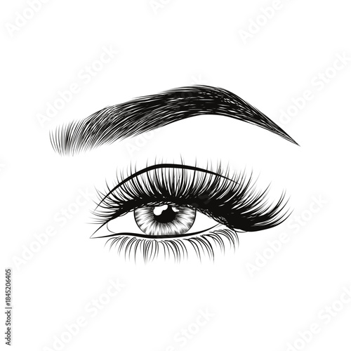 Single Eye Illustration, Eyebrow and Lash Vector Art, Beauty Makeup Design, Cosmetic Branding Graphic, Fashion Eye Artwork