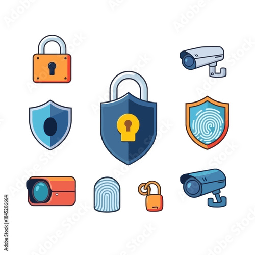 Security icons set with locks and shields
