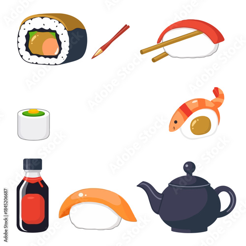 Sushi food and japanese tea set
