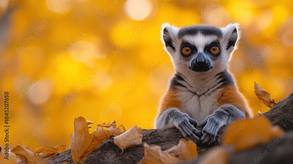 Fototapeta premium Ring-tailed lemur in autumnal sun