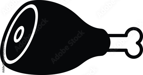 Black Silhouette Icon of a Ham Hock or Meat Leg with Bone on White Background food raw meat