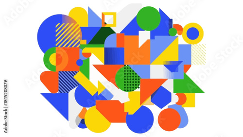 Abstract Vibrant Geometric Composition with Bright Primary Colors and Dynamic Shapes for Modern